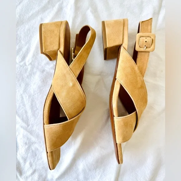 BY FAR Nude Suede Anelia Sandals with Crossover Straps - Picture 6 of 15
